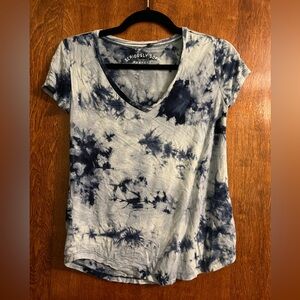Blue Tie-Dye V-Neck Women’s Top XS